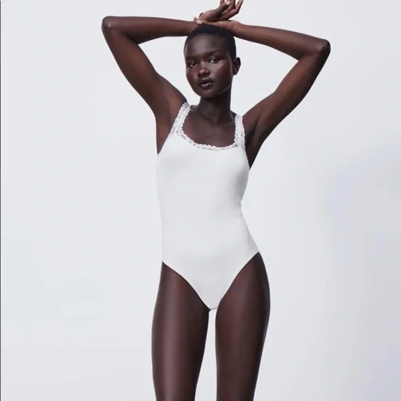 Zara Lace Trim Seamless Ribbed Bodysuit - Picture 2 of 5